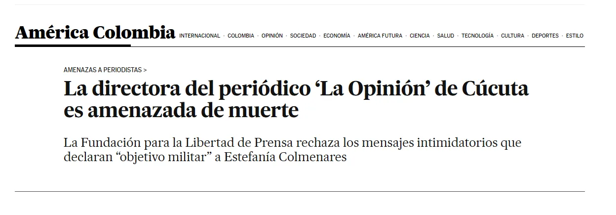 La directora del periódico ‘La Opinión’ de Cúcuta es amenazada de muerte
